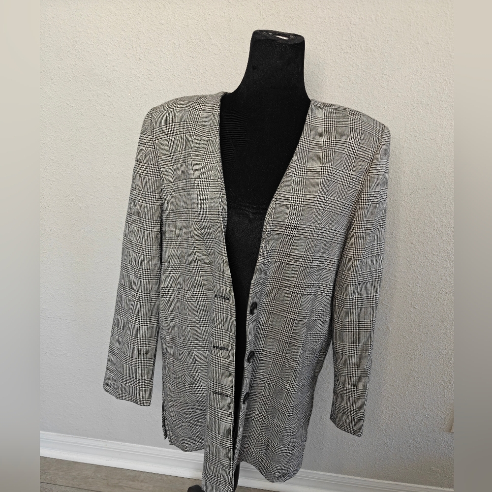 Casual Corner Black and White Plaid Blazer